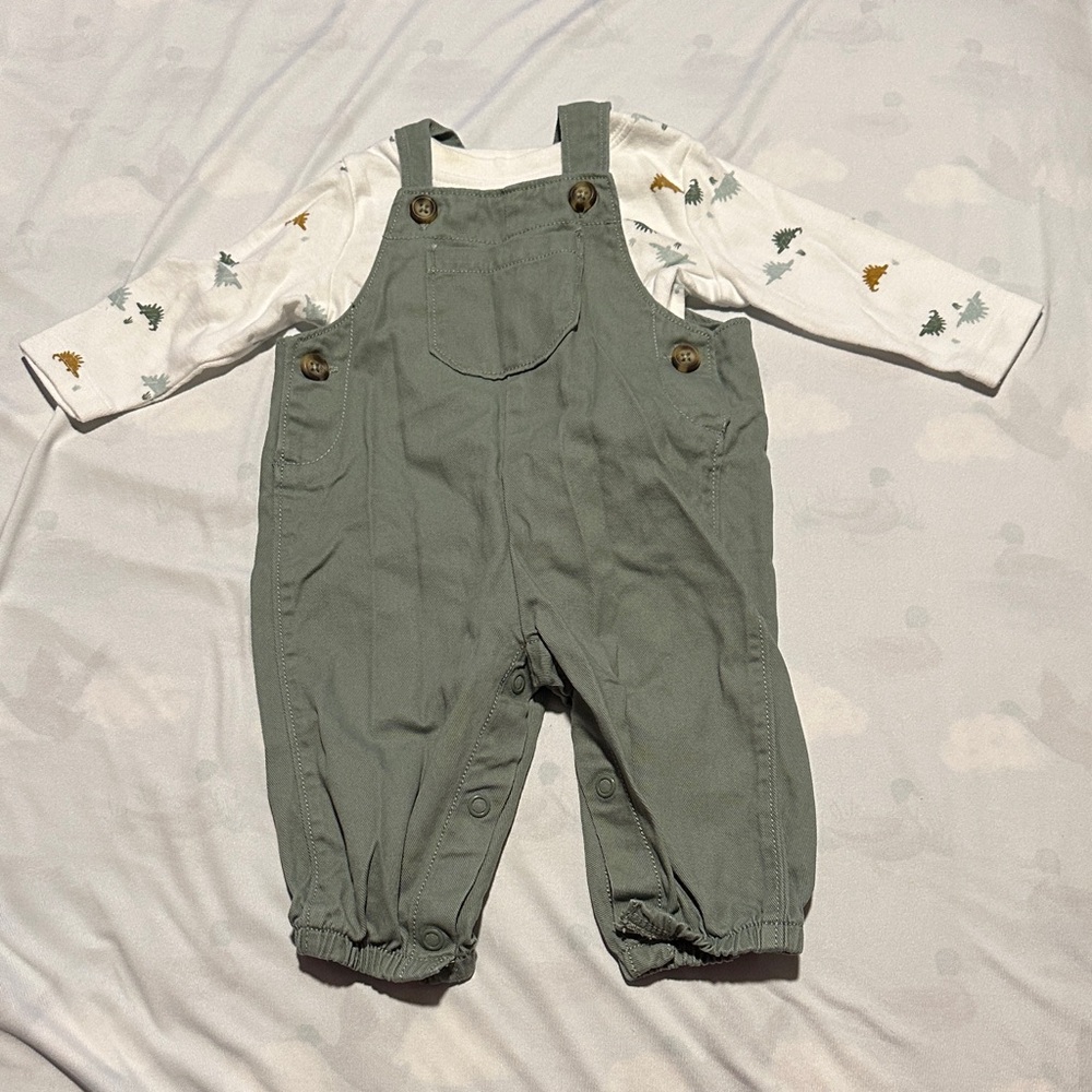 Carter's Olive Green Overalls with White Top